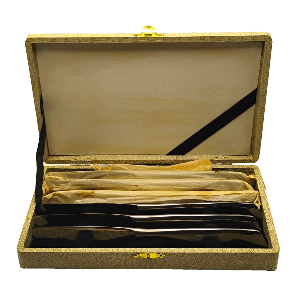Stainless Steel 6-Piece Knife Set with Case, Silver Glossy Mid-Century Japan